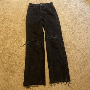 Zara Black Distressed Wide Leg Jeans, 4